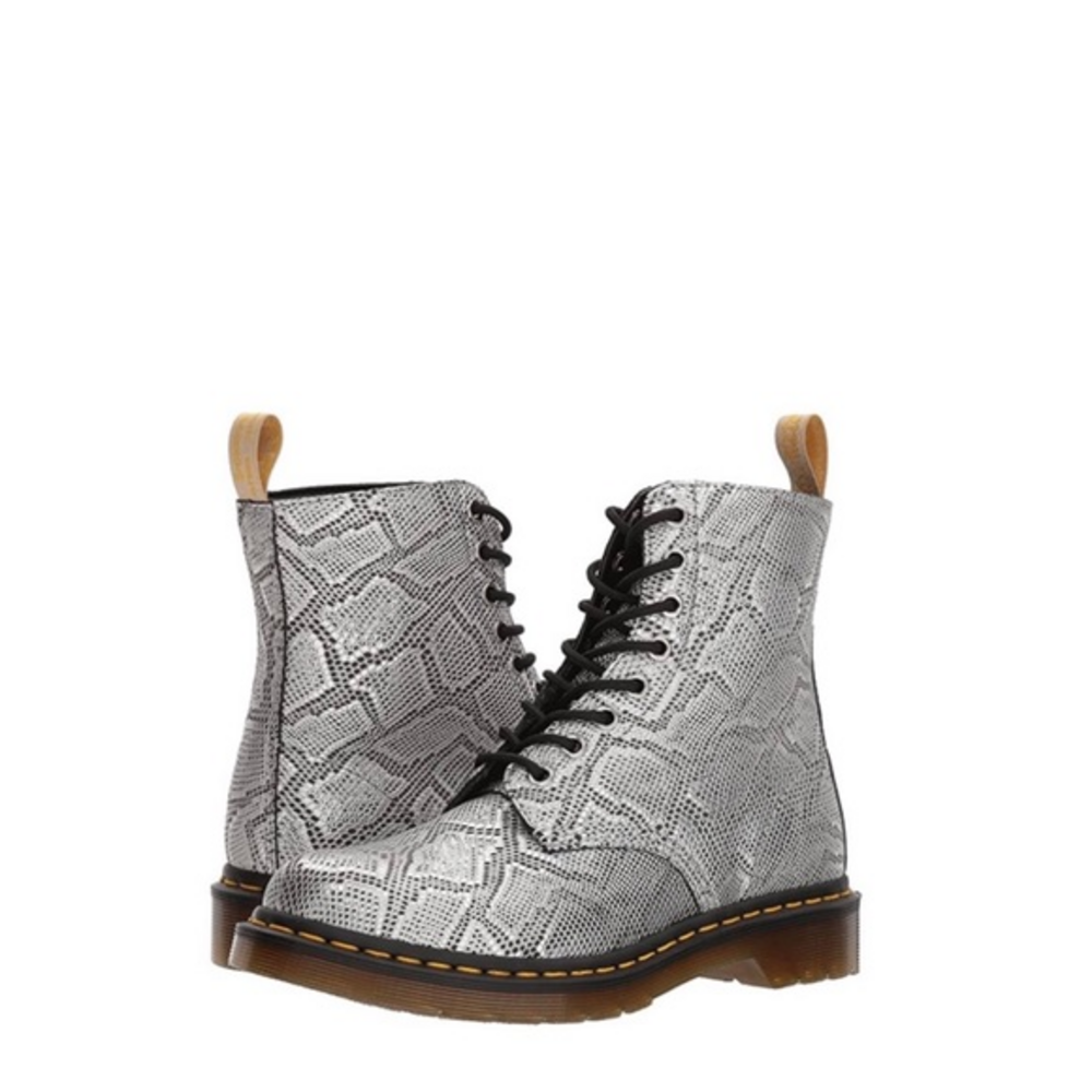 Dr. Martens Pascal 1460 Metallic Silver Snake‎ Print Grunge Vegan Boots Size 6